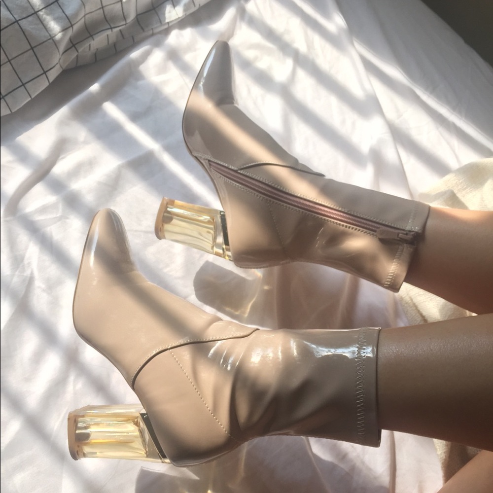 Patent Nude Perplex Heel Sock Boots